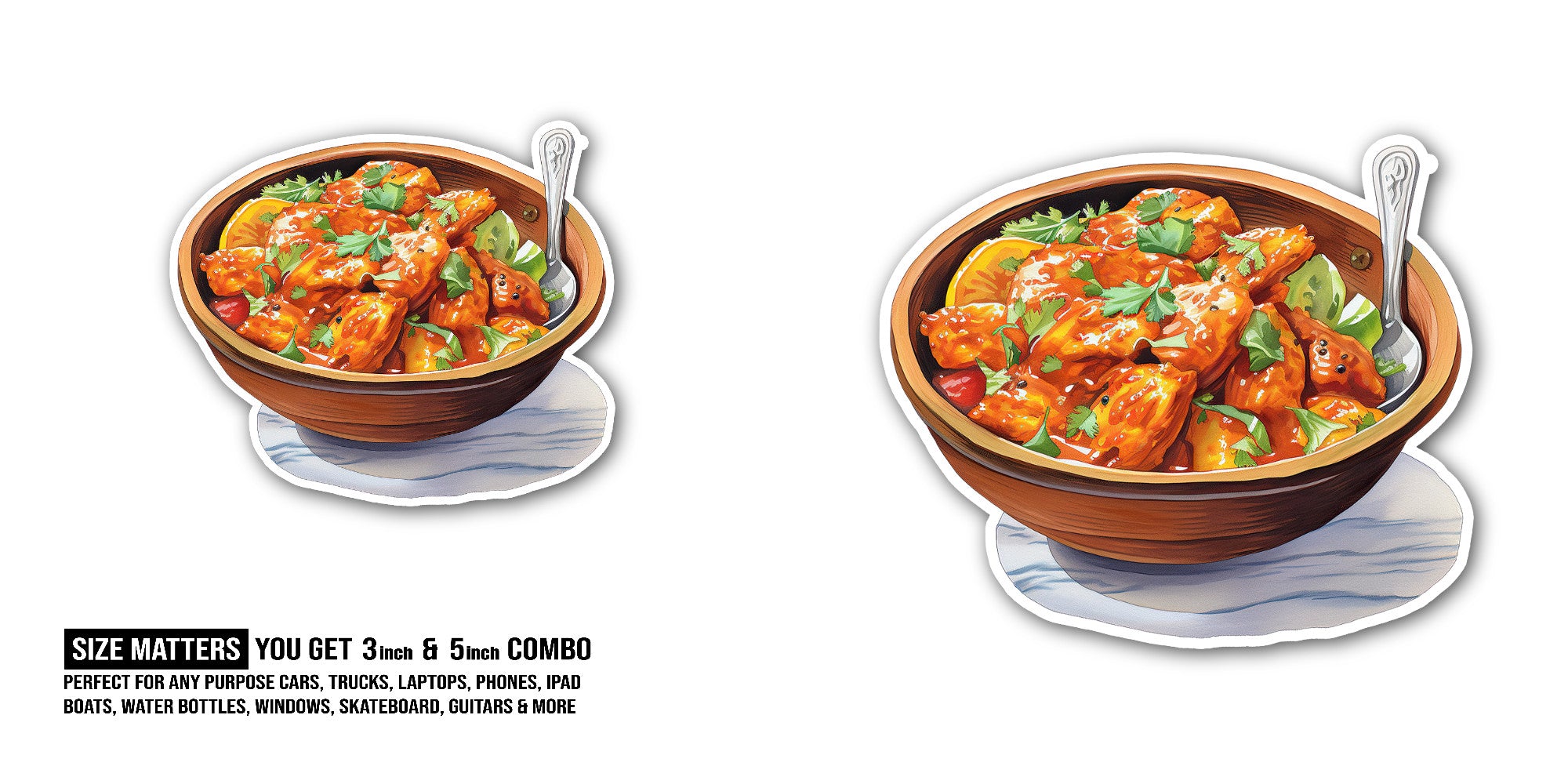 Chicken Tikka Masala Sticker, Waterproof Vinyl Decal Sticker Indoor Or Outdoor 2 (Pieces) 3" and 5"