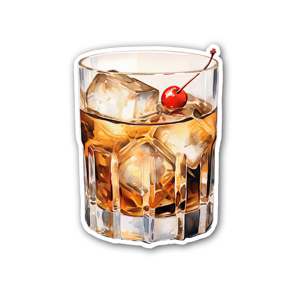 Tasty Old Fashioned Cocktail Glass Sticker, Waterproof Vinyl Decal Sticker Indoor Or Outdoor 2 (Pieces) 3" and 5"