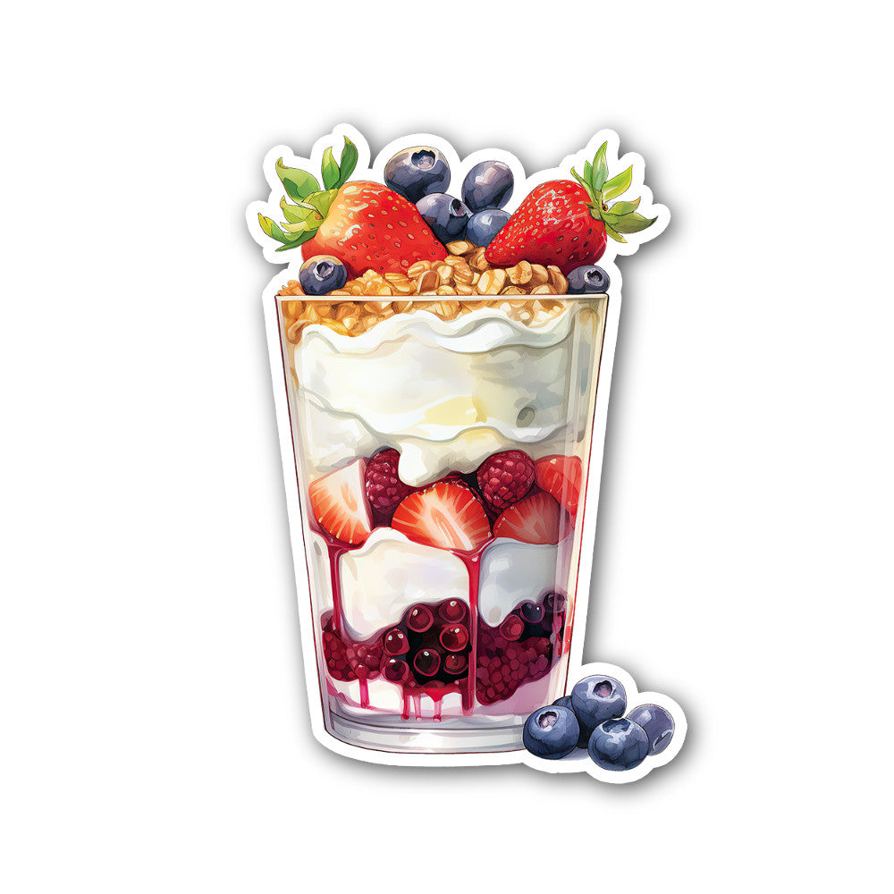Yummy Yogurt Parfait Sticker, Waterproof Vinyl Decal Sticker Indoor Or Outdoor 2 (Pieces) 3" and 5"