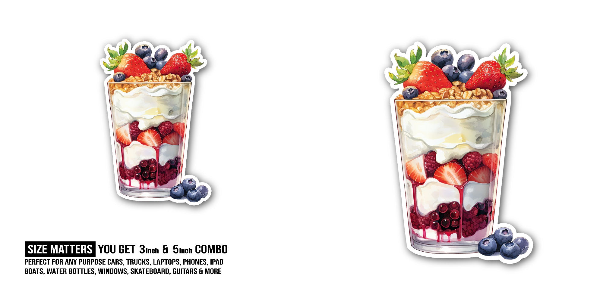 Yummy Yogurt Parfait Sticker, Waterproof Vinyl Decal Sticker Indoor Or Outdoor 2 (Pieces) 3" and 5"
