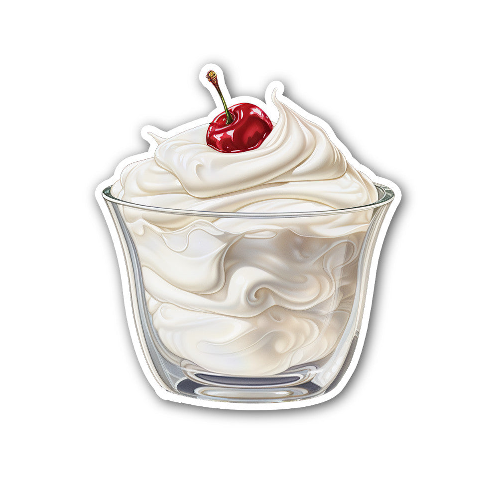 Glass Bowl Of Vanilla Ice Cream Sticker, Waterproof Vinyl Decal Sticker Indoor Or Outdoor 2 (Pieces) 3" and 5"