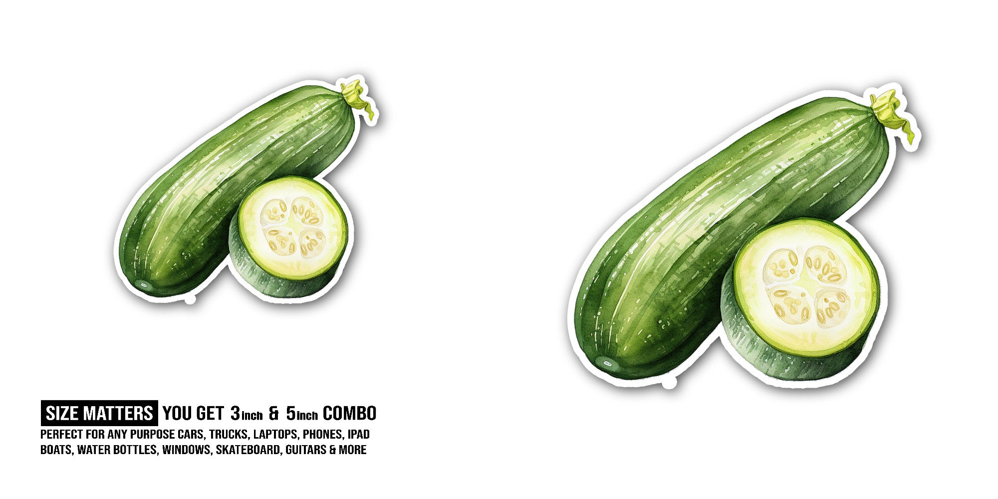 Fresh Cucumber Sticker, Waterproof Vinyl Decal Sticker Indoor Or Outdoor 2 (Pieces) 3" and 5"