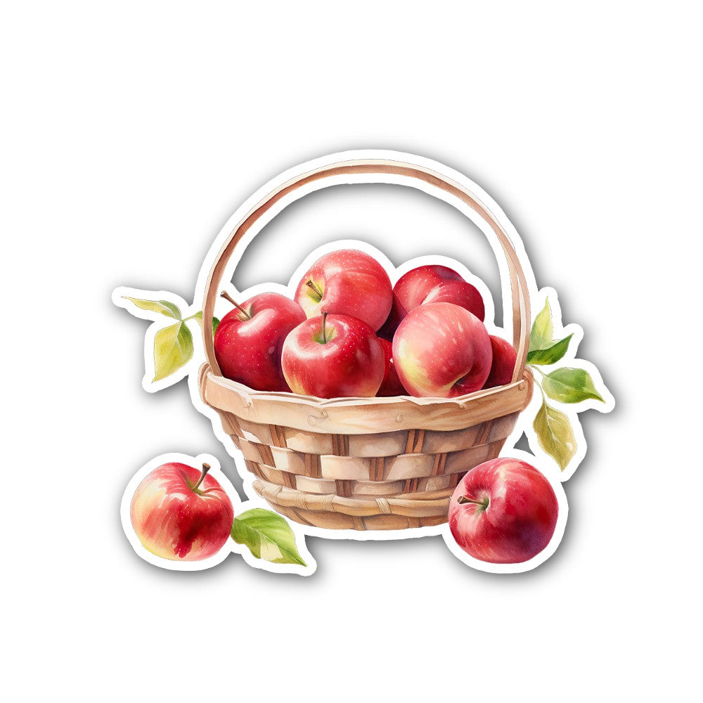 Basket filled with red apples Sticker, Waterproof Vinyl Decal Sticker Indoor Or Outdoor 2 (Pieces) 3" and 5"