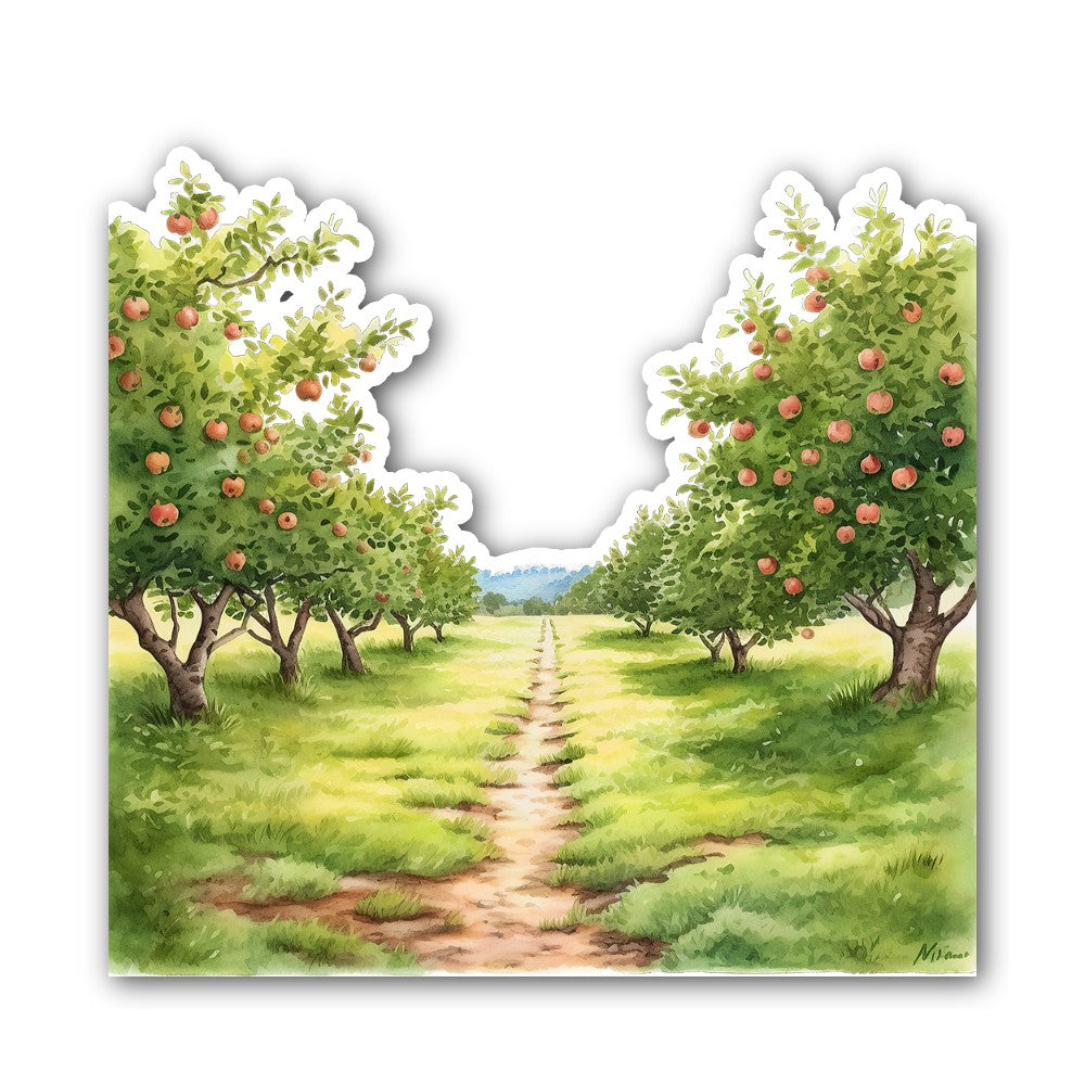 An apple orchard Sticker, Waterproof Vinyl Decal Sticker Indoor Or Outdoor 2 (Pieces) 3" and 5"