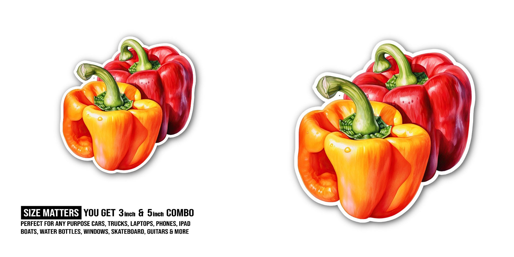 Bell peppers Sticker, Waterproof Vinyl Decal Sticker Indoor Or Outdoor 2 (Pieces) 3" and 5"