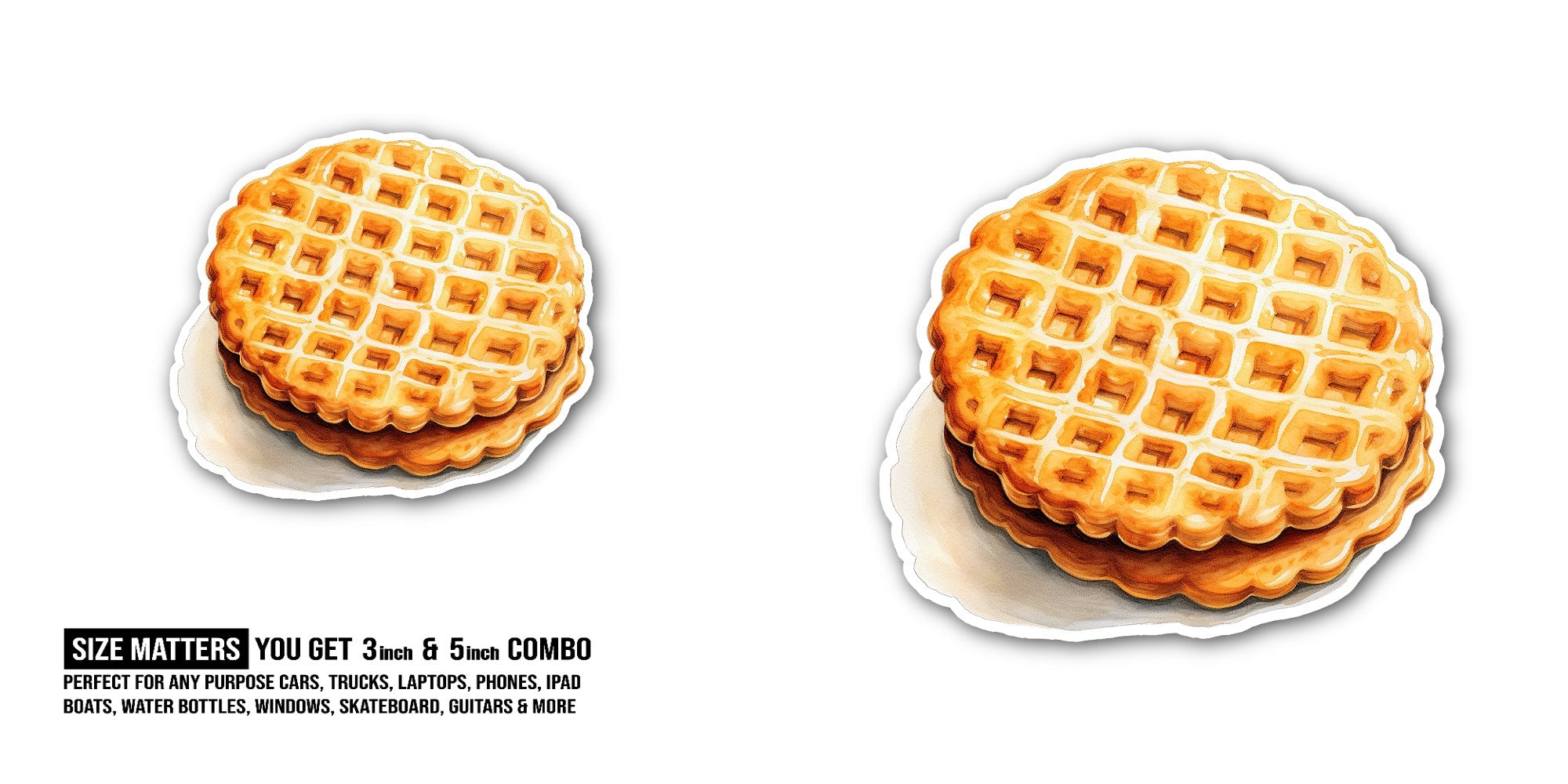 A waffle Sticker, Waterproof Vinyl Decal Sticker Indoor Or Outdoor 2 (Pieces) 3" and 5"