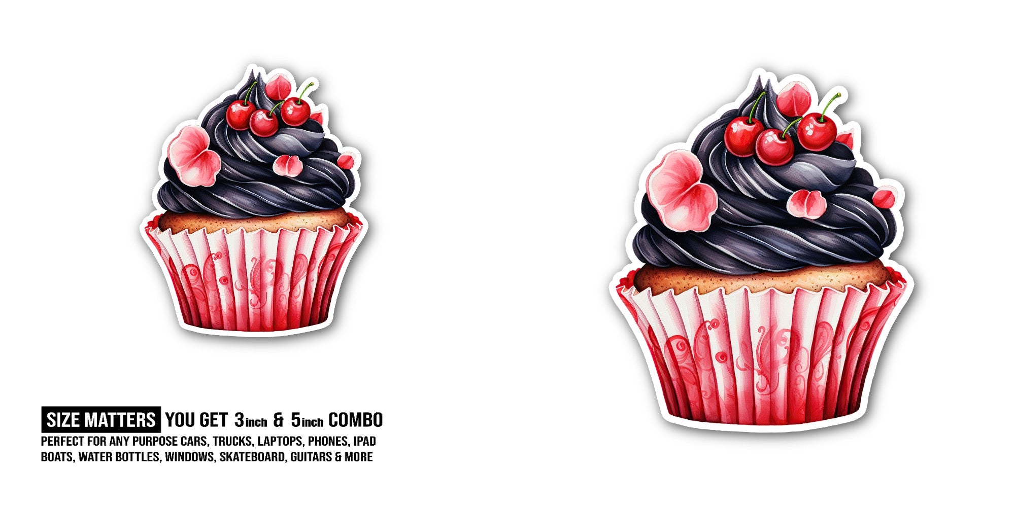 Dark frosting cupcake Sticker, Waterproof Vinyl Decal Sticker Indoor Or Outdoor 2 (Pieces) 3" and 5"
