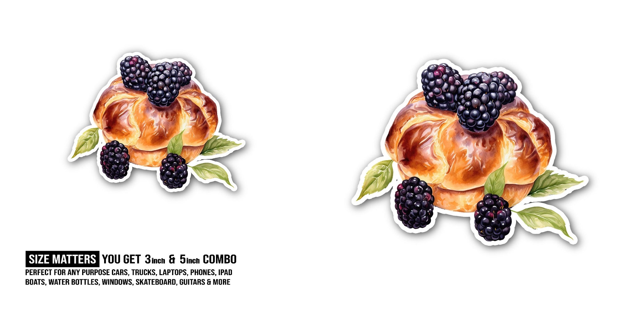 Blackberry bun Sticker, Waterproof Vinyl Decal Sticker Indoor Or Outdoor 2 (Pieces) 3" and 5"