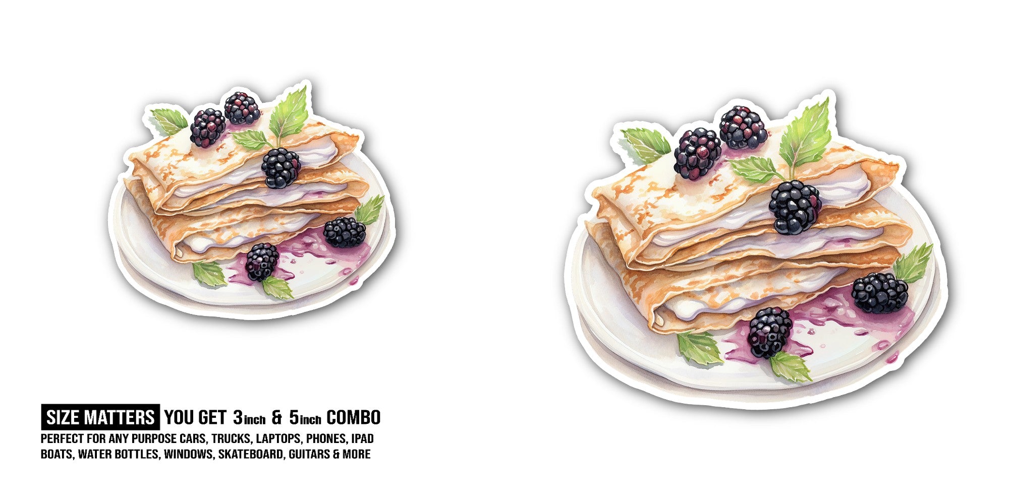Crepes topped with cream Sticker, Waterproof Vinyl Decal Sticker Indoor Or Outdoor 2 (Pieces) 3" and 5"