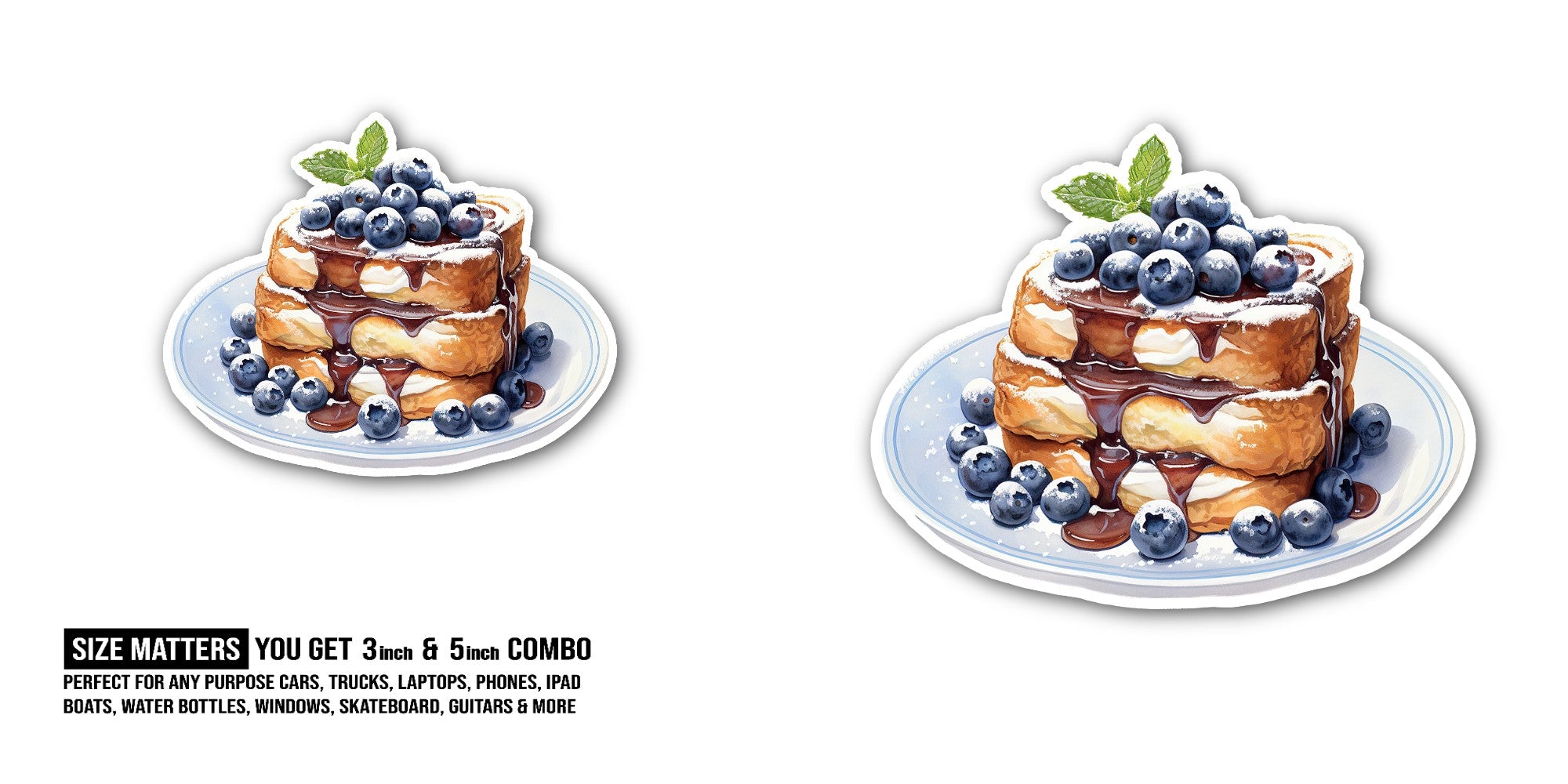 French toast Sticker, Waterproof Vinyl Decal Sticker Indoor Or Outdoor 2 (Pieces) 3" and 5"