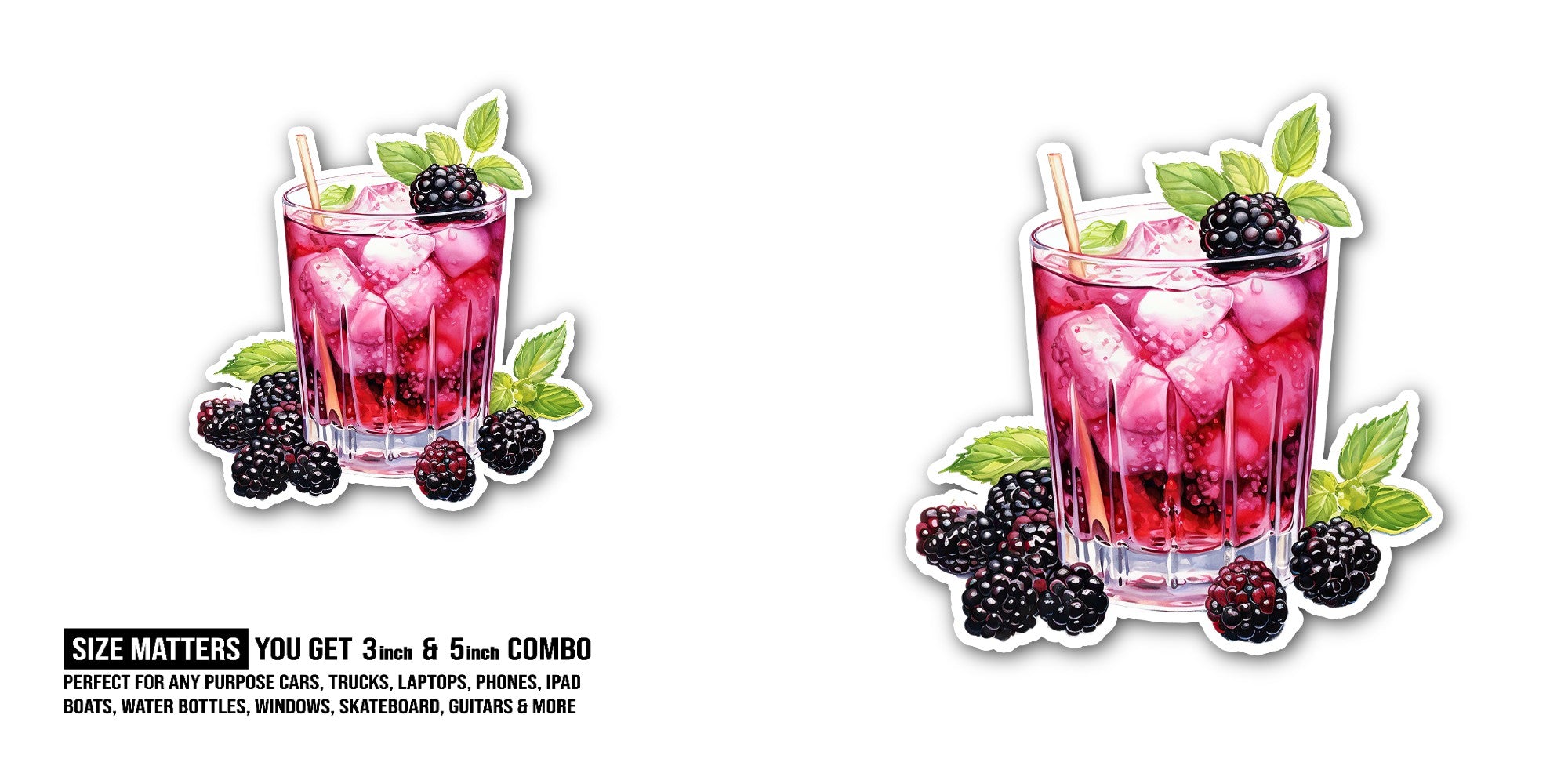 Bramble cocktail Sticker, Waterproof Vinyl Decal Sticker Indoor Or Outdoor 2 (Pieces) 3" and 5"