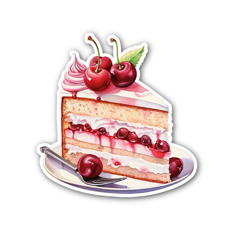 Cake With Cherry Cream Sticker, Waterproof Vinyl Decal Sticker Indoor Or Outdoor 2 (Pieces) 3" and 5"