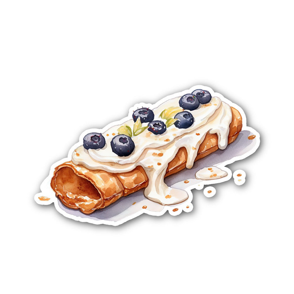 Crispy Blueberry Cannoli Sticker, Waterproof Vinyl Decal Sticker Indoor Or Outdoor 2 (Pieces) 3" and 5"