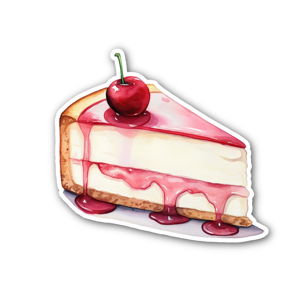 Yummy Cherry Cheese Cake Sticker, Waterproof Vinyl Decal Sticker Indoor Or Outdoor 2 (Pieces) 3" and 5"