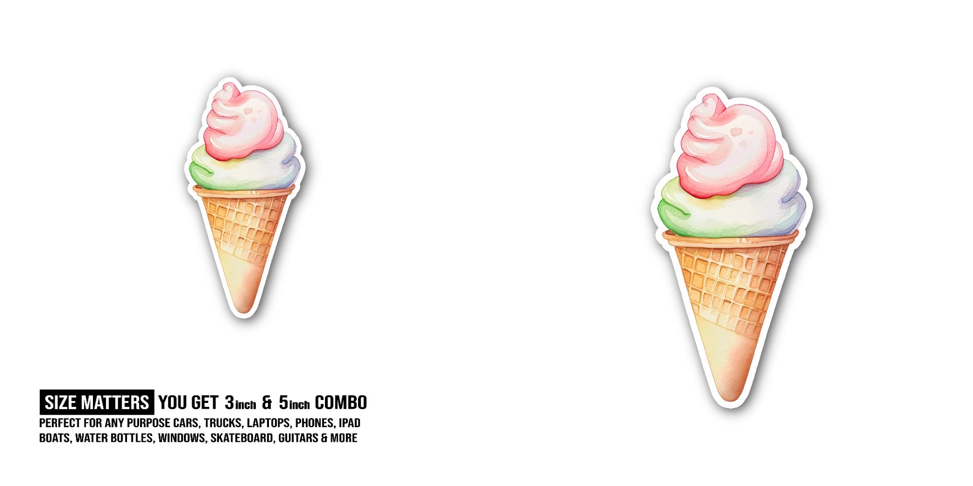 Sweet ice cream Corn Sticker, Waterproof Vinyl Decal Sticker Indoor Or Outdoor 2 (Pieces) 3" and 5"