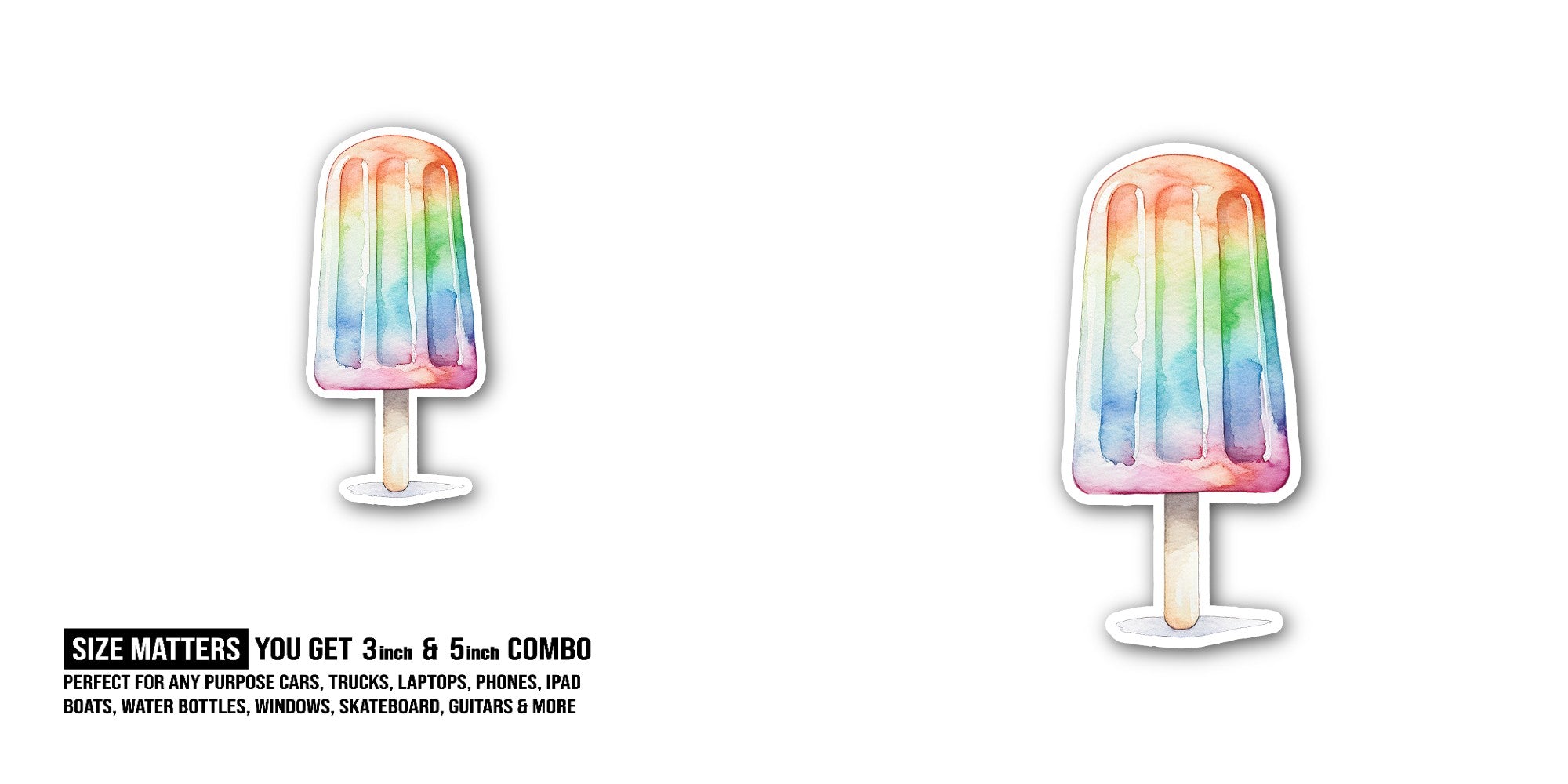 Colourful Rainbow Popsicle Sticker, Waterproof Vinyl Decal Sticker Indoor Or Outdoor 2 (Pieces) 3" and 5"