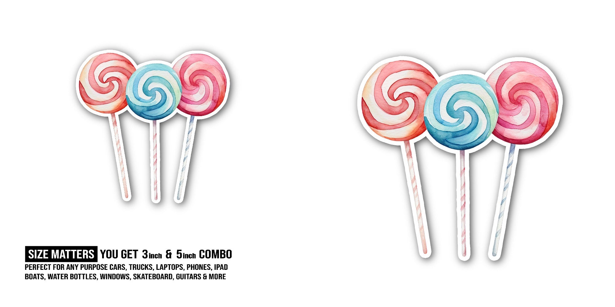 Colorful lollipop candy Sticker, Waterproof Vinyl Decal Sticker Indoor Or Outdoor 2 (Pieces) 3" and 5"