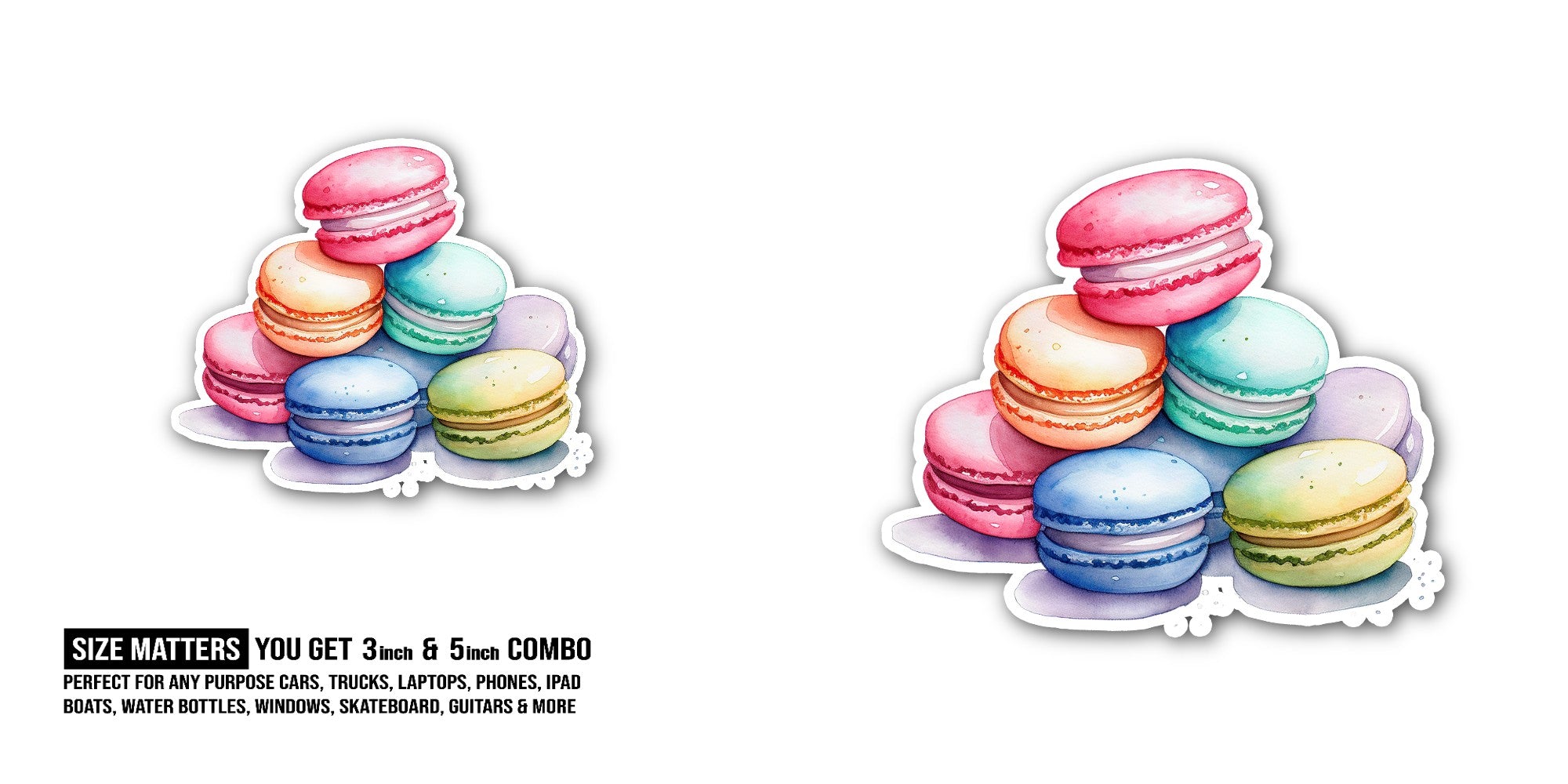 Colorful Sweet Macaroons Sticker, Waterproof Vinyl Decal Sticker Indoor Or Outdoor 2 (Pieces) 3" and 5"