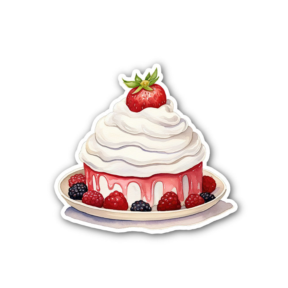 Beautiful Strawberry cake Sticker, Waterproof Vinyl Decal Sticker Indoor Or Outdoor 2 (Pieces) 3" and 5"