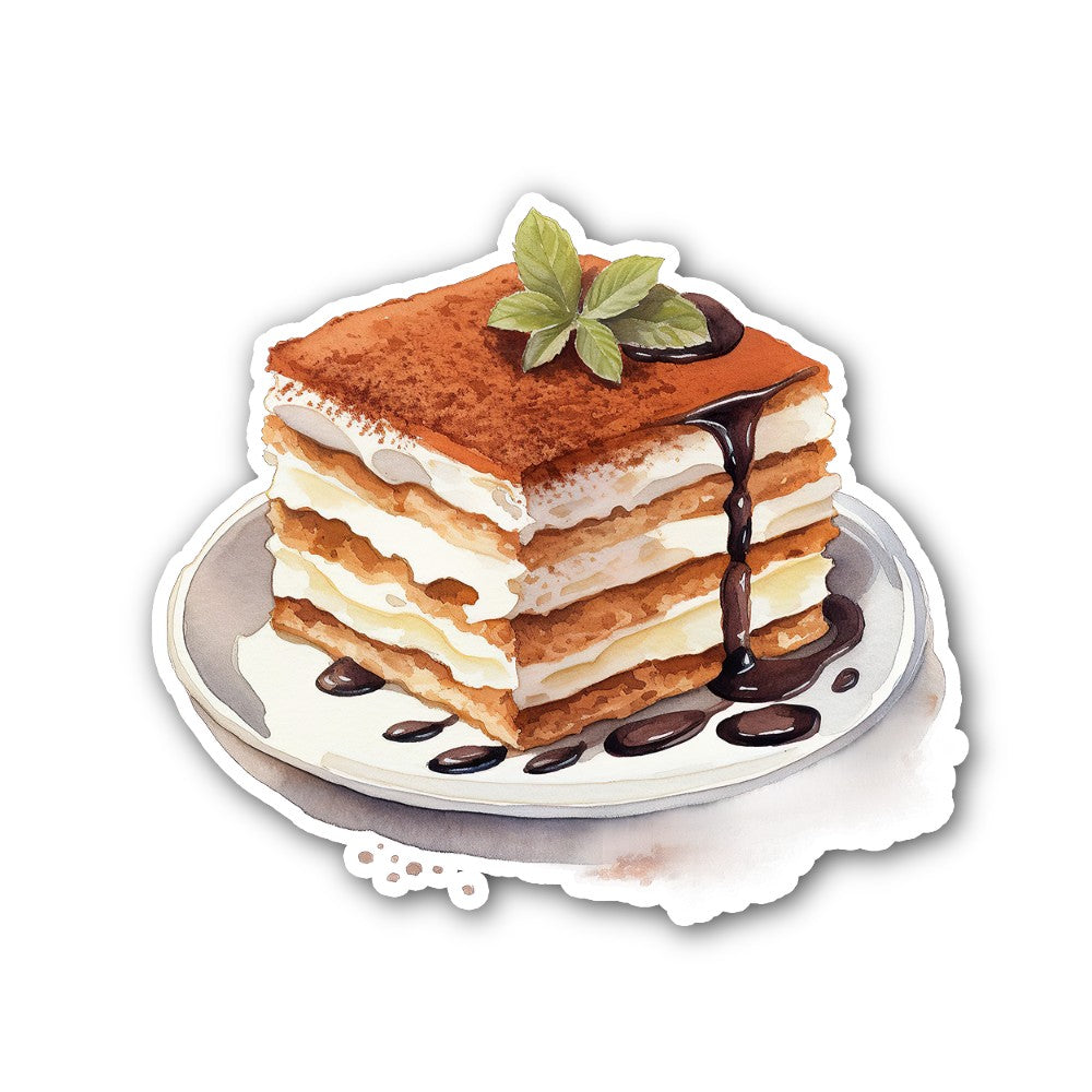 A slice of tiramisu dessert Sticker, Waterproof Vinyl Decal Sticker Indoor Or Outdoor 2 (Pieces) 3" and 5"