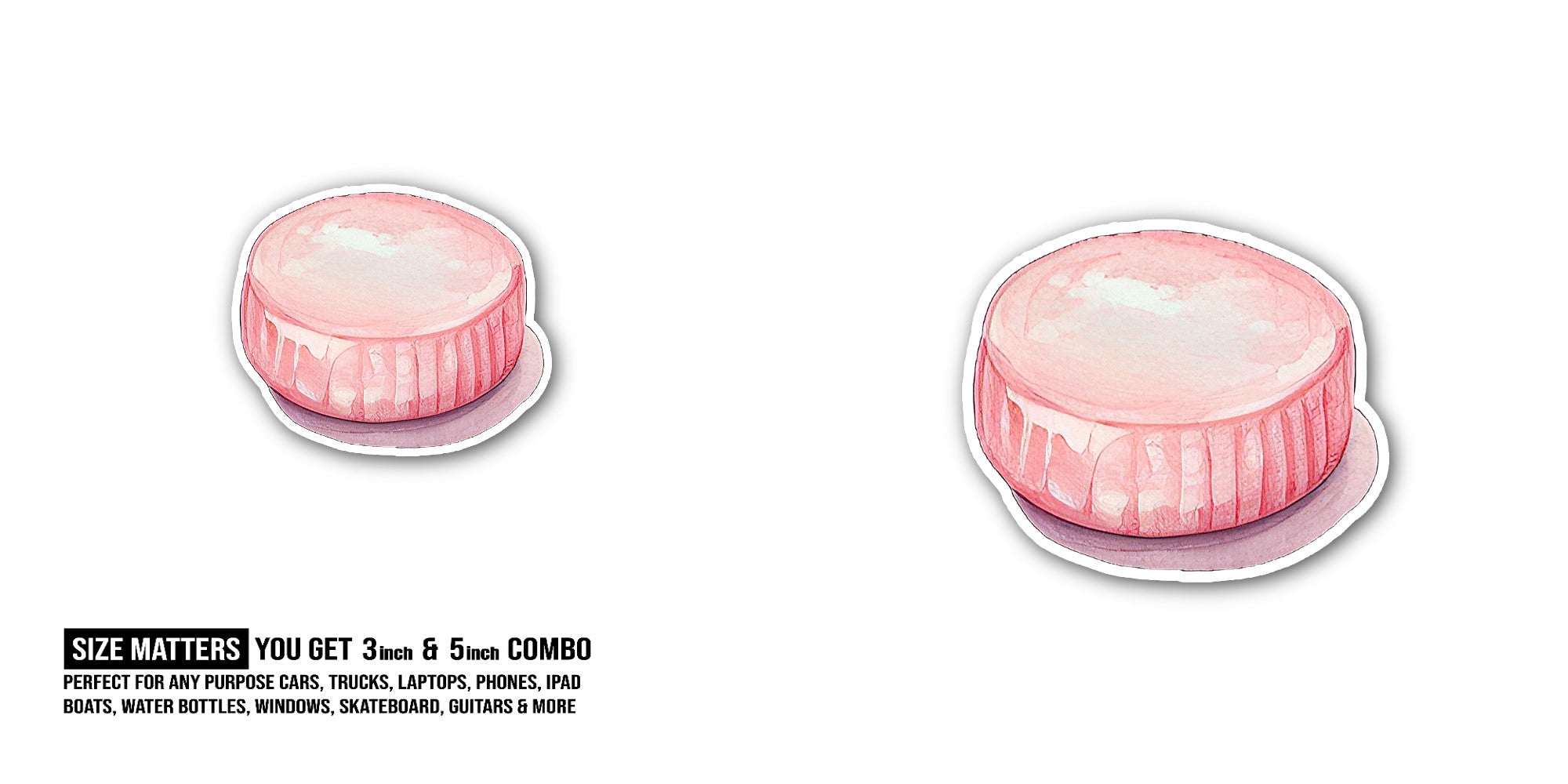 Pink Circle Shape Sweets Sticker, Waterproof Vinyl Decal Sticker Indoor Or Outdoor 2 (Pieces) 3" and 5"