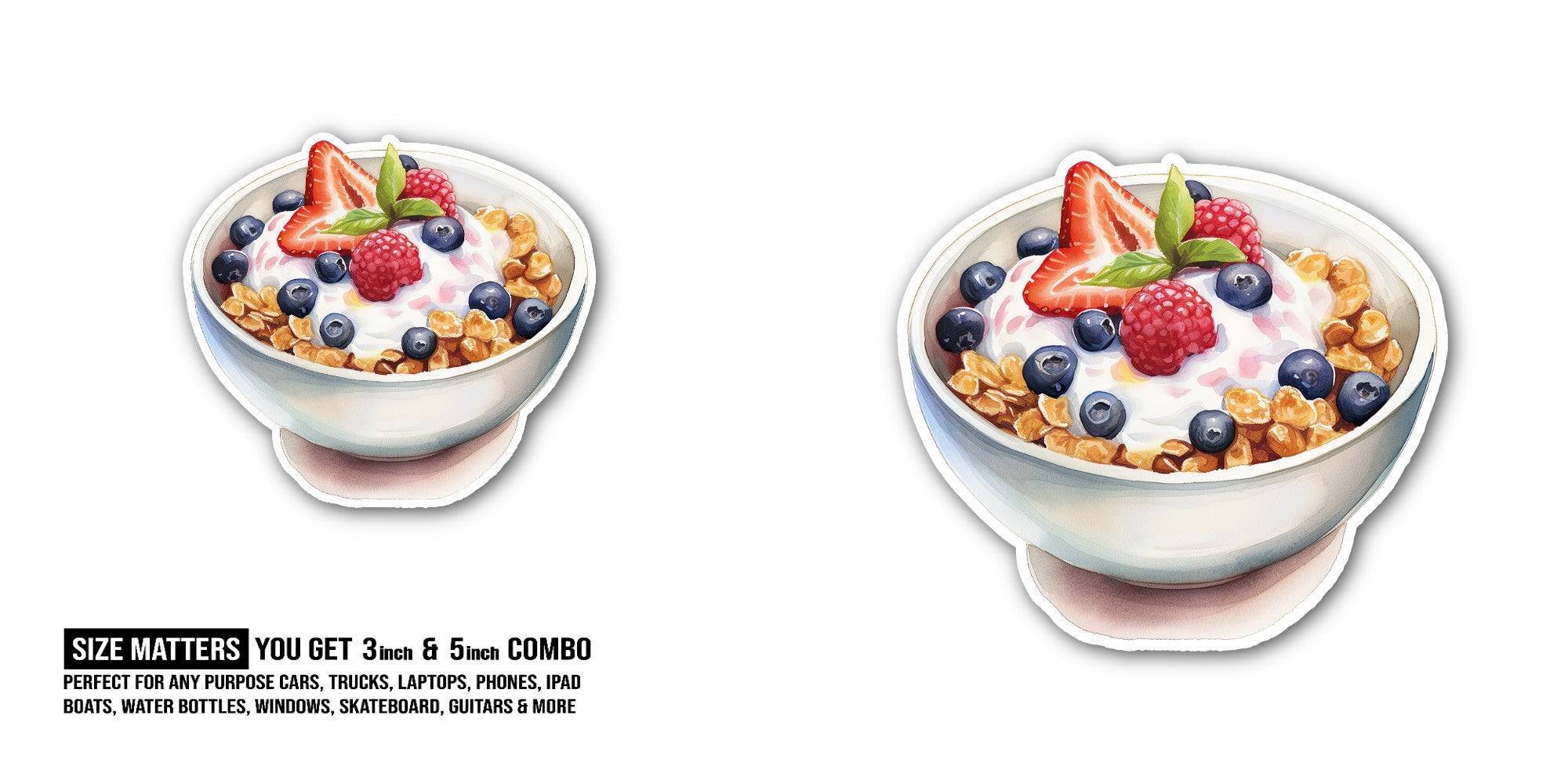 A Bowl Of Oatmeal With Blueberries Sticker, Waterproof Vinyl Decal Sticker Indoor Or Outdoor 2 (Pieces) 3" and 5"