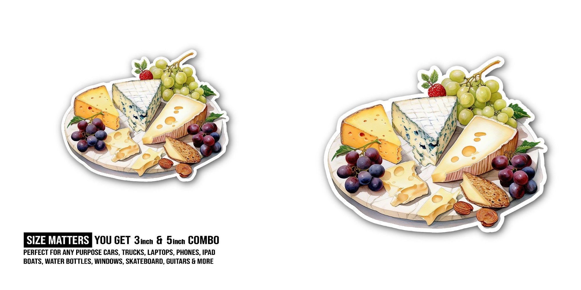 Cheese Board With Fruit Sticker, Waterproof Vinyl Decal Sticker Indoor Or Outdoor 2 (Pieces) 3" and 5"