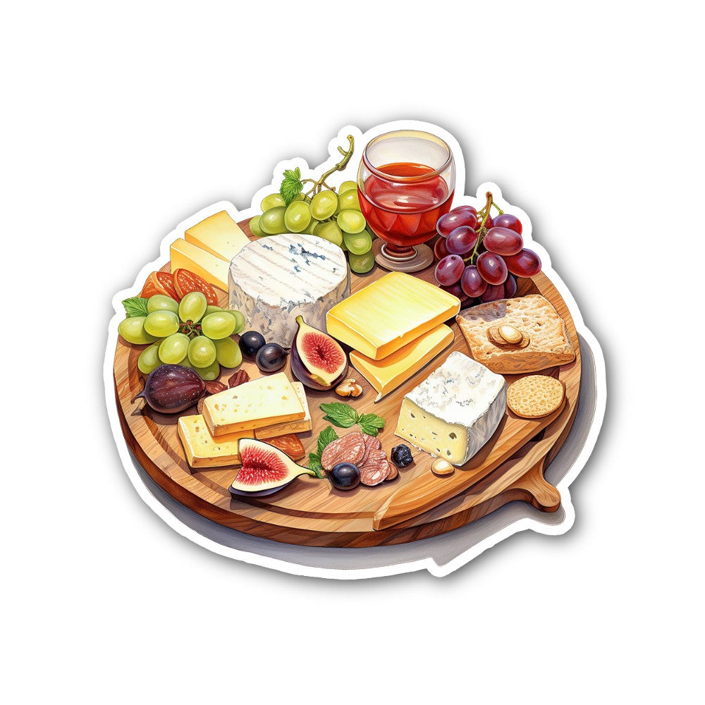 Beautiful Cheese Plate With Grapes Sticker, Waterproof Vinyl Decal Sticker Indoor Or Outdoor 2 (Pieces) 3" and 5"