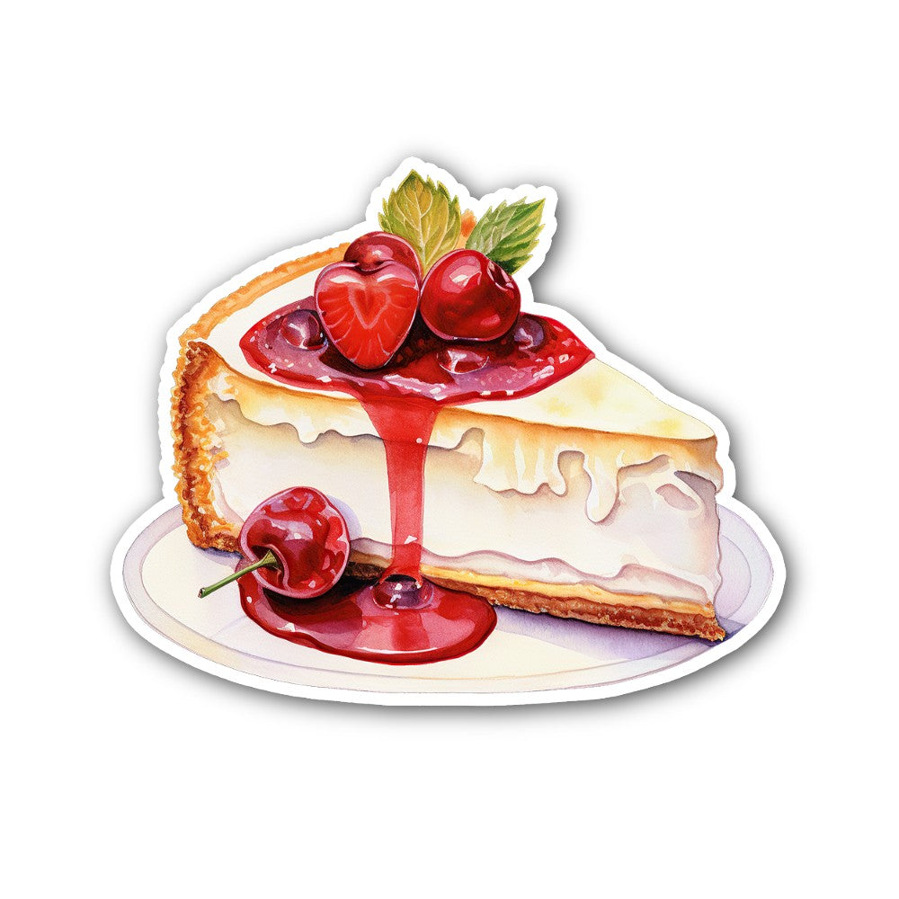 yummy cherry cheese cake with cream Sticker, Waterproof Vinyl Decal Sticker Indoor Or Outdoor 2 (Pieces) 3" and 5"