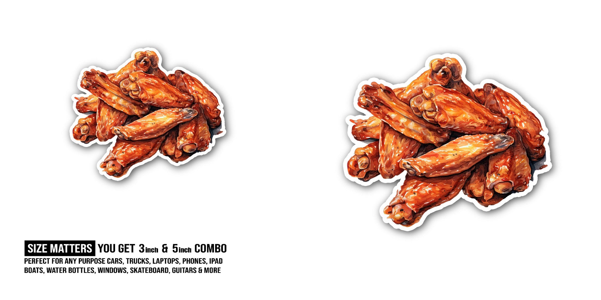 Crispy Chicken Wings Sticker, Waterproof Vinyl Decal Sticker Indoor Or Outdoor 2 (Pieces) 3" and 5"