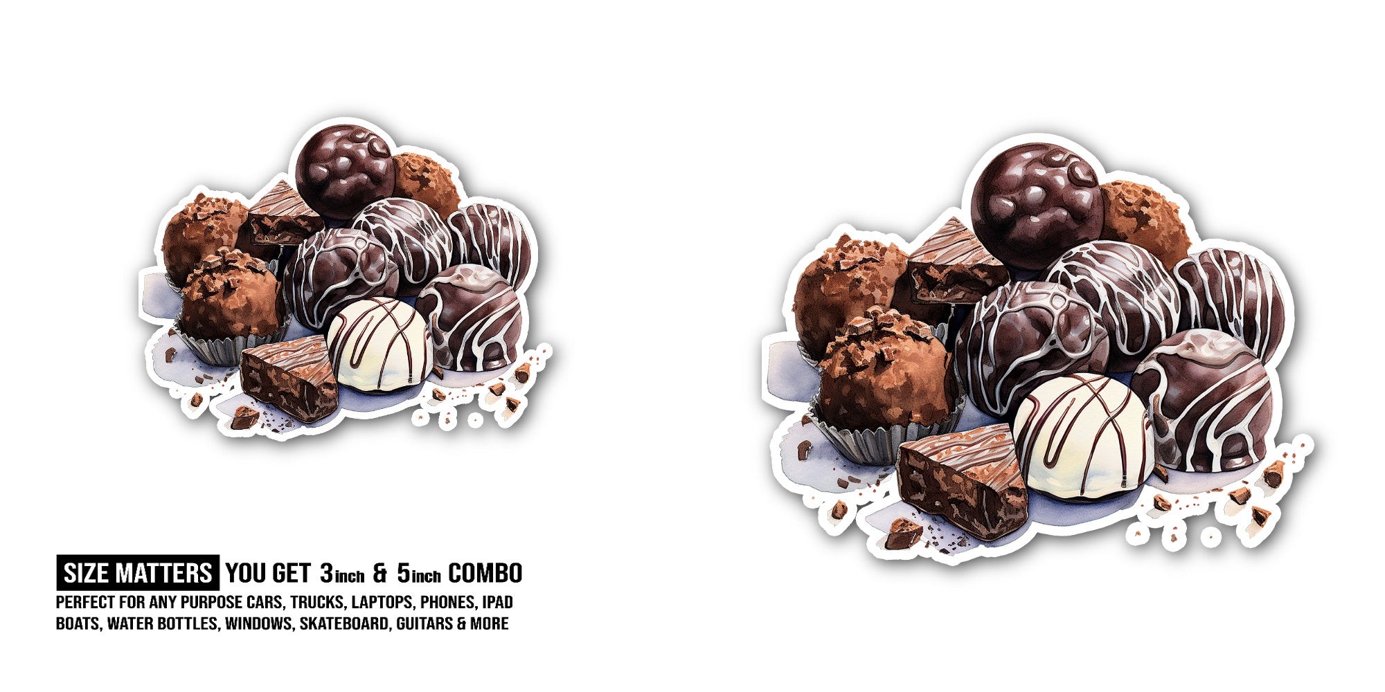 Beautiful Chocolate truffles Sticker, Waterproof Vinyl Decal Sticker Indoor Or Outdoor 2 (Pieces) 3" and 5"