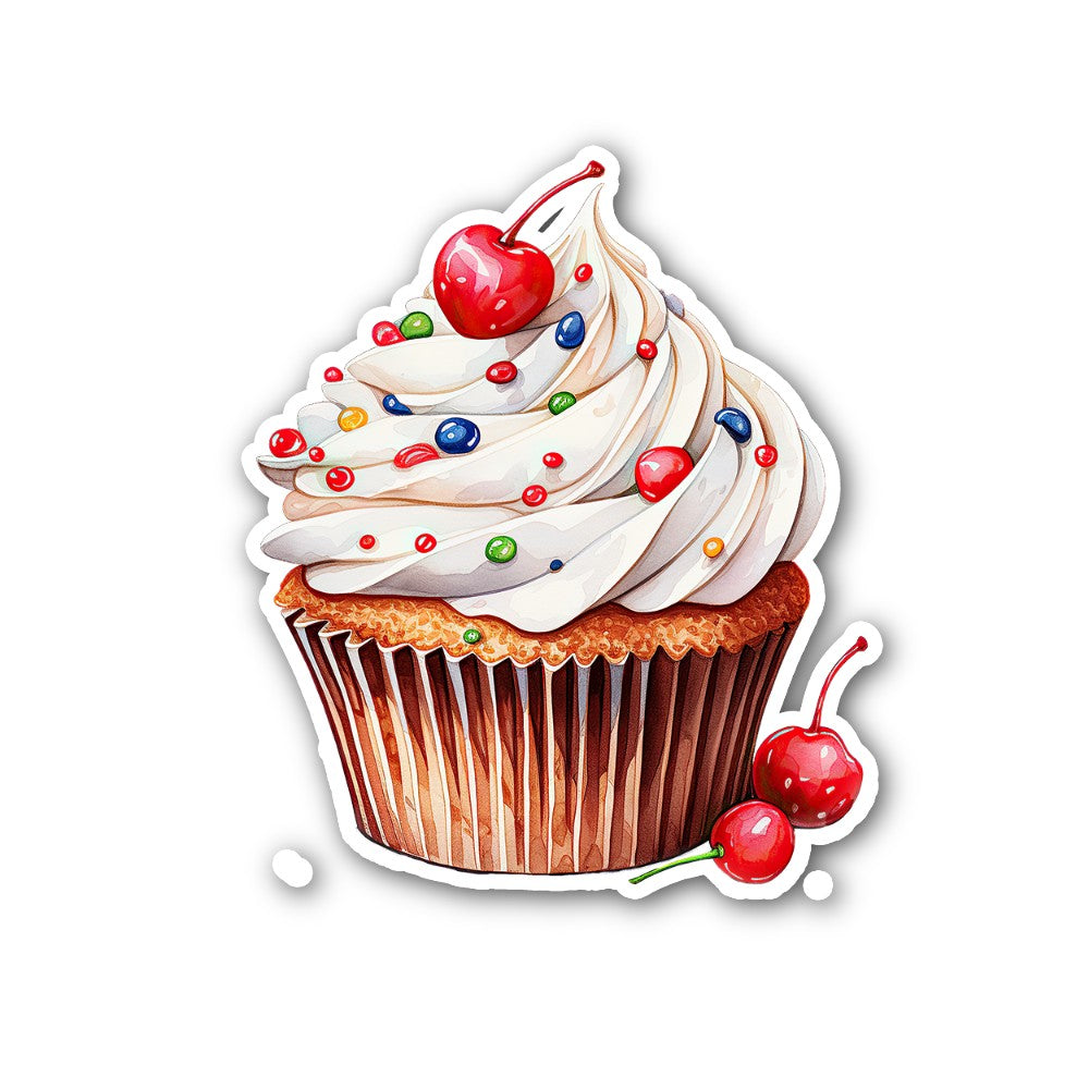 White Cream With Sweet Cupcake Sticker, Waterproof Vinyl Decal Sticker Indoor Or Outdoor 2 (Pieces) 3" and 5"