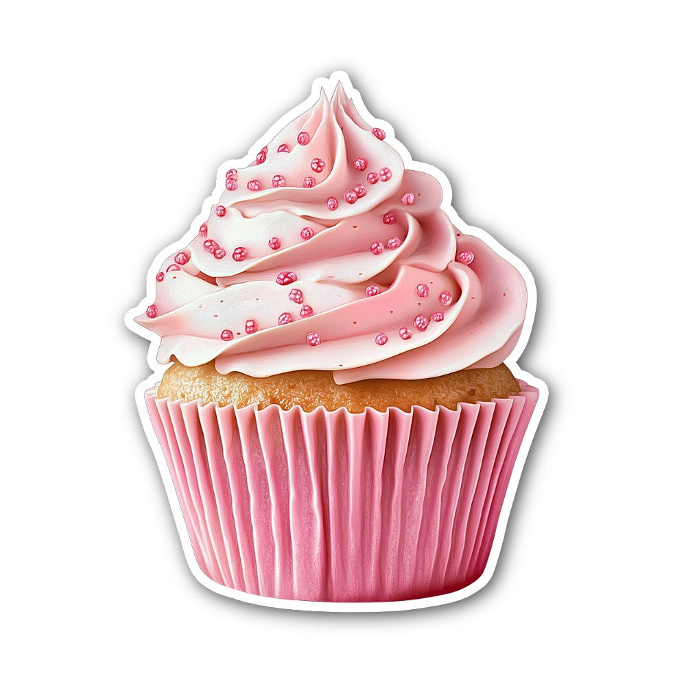 Light Pink Cute Cupcake Sticker, Waterproof Vinyl Decal Sticker Indoor Or Outdoor 2 (Pieces) 3" and 5"