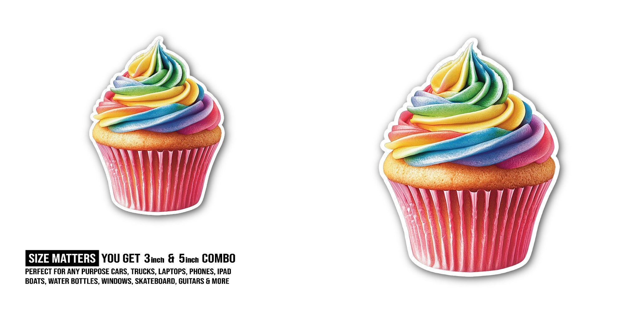 Homemade Cute Cupcake Sticker, Waterproof Vinyl Decal Sticker Indoor Or Outdoor 2 (Pieces) 3" and 5"