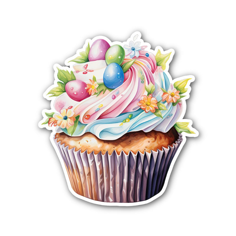 Cute Yummy Easter Cupcake Sticker, Waterproof Vinyl Decal Sticker Indoor Or Outdoor 2 (Pieces) 3" and 5"
