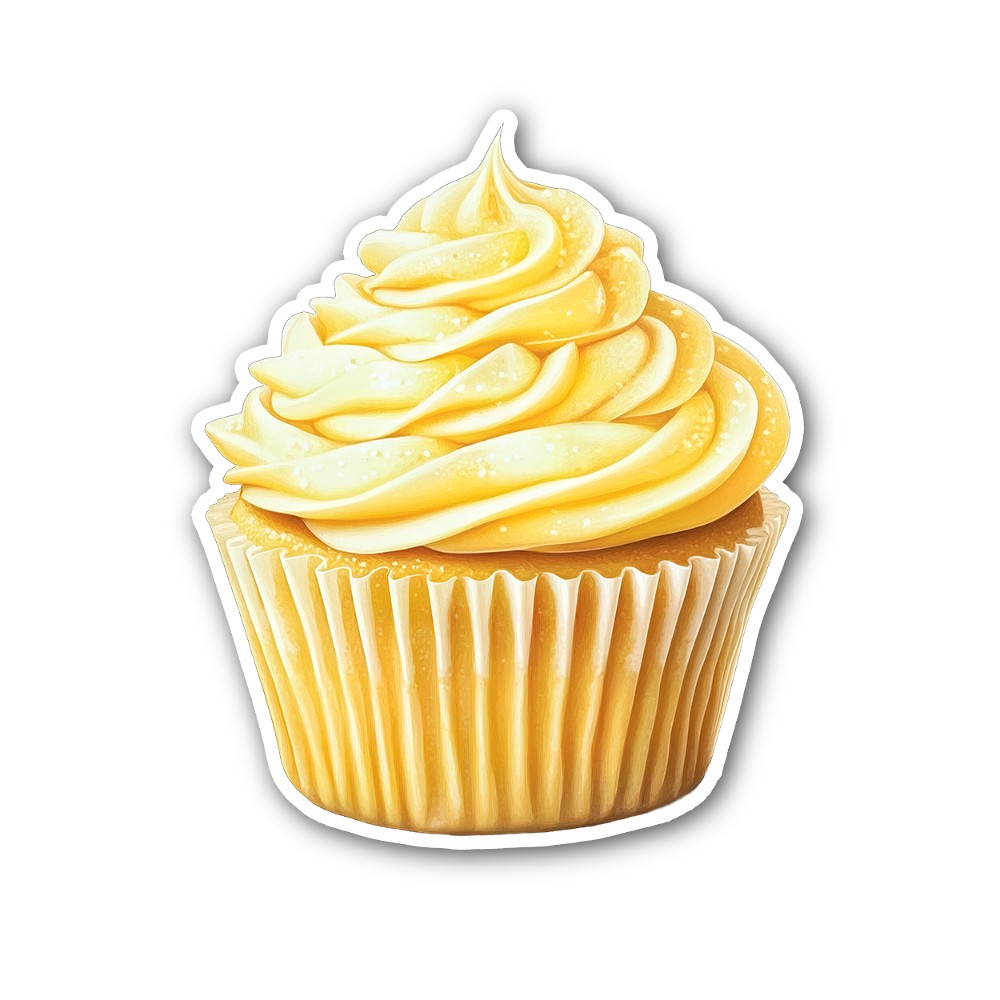 cupcake with yellow frosting Sticker, Waterproof Vinyl Decal Sticker Indoor Or Outdoor 2 (Pieces) 3" and 5"