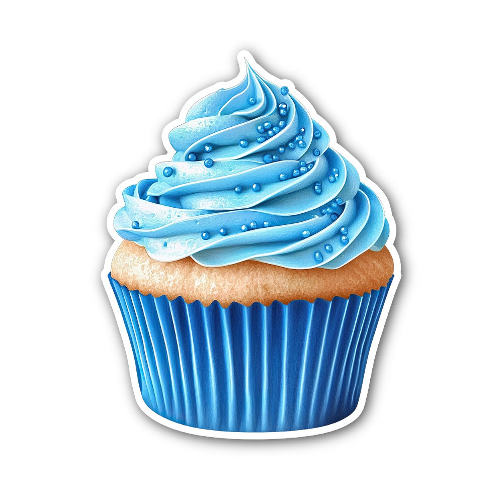 Blue frosting and cupcake Sticker, Waterproof Vinyl Decal Sticker Indoor Or Outdoor 2 (Pieces) 3" and 5"