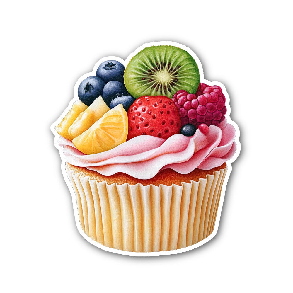 cupcake decorated with fresh fruit Sticker, Waterproof Vinyl Decal Sticker Indoor Or Outdoor 2 (Pieces) 3" and 5"