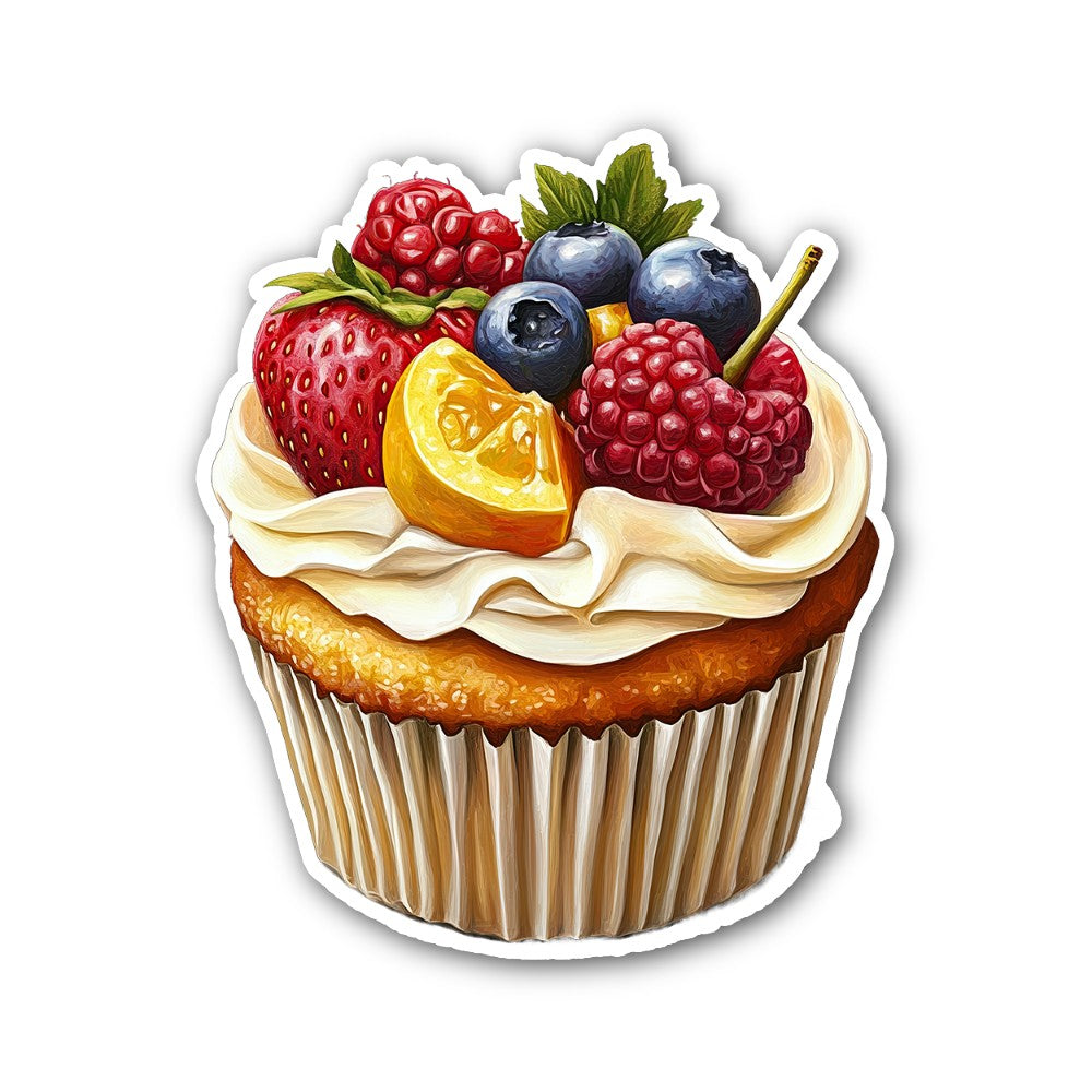 cupcake topped with white frosting Sticker, Waterproof Vinyl Decal Sticker Indoor Or Outdoor 2 (Pieces) 3" and 5"