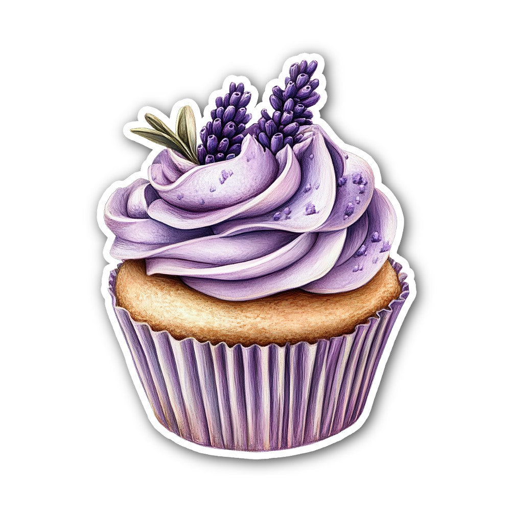 A lavender cupcake Sticker, Waterproof Vinyl Decal Sticker Indoor Or Outdoor 2 (Pieces) 3" and 5"