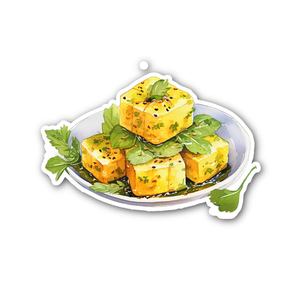 Tasty Dhokla Plate Sticker, Waterproof Vinyl Decal Sticker Indoor Or Outdoor 2 (Pieces) 3" and 5"
