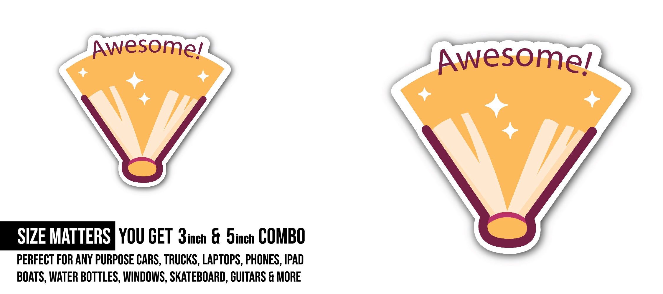 Awesome Lettering Sticker, Waterproof Vinyl Decal Sticker Indoor Or Outdoor 2 (Pieces) 3" and 5"