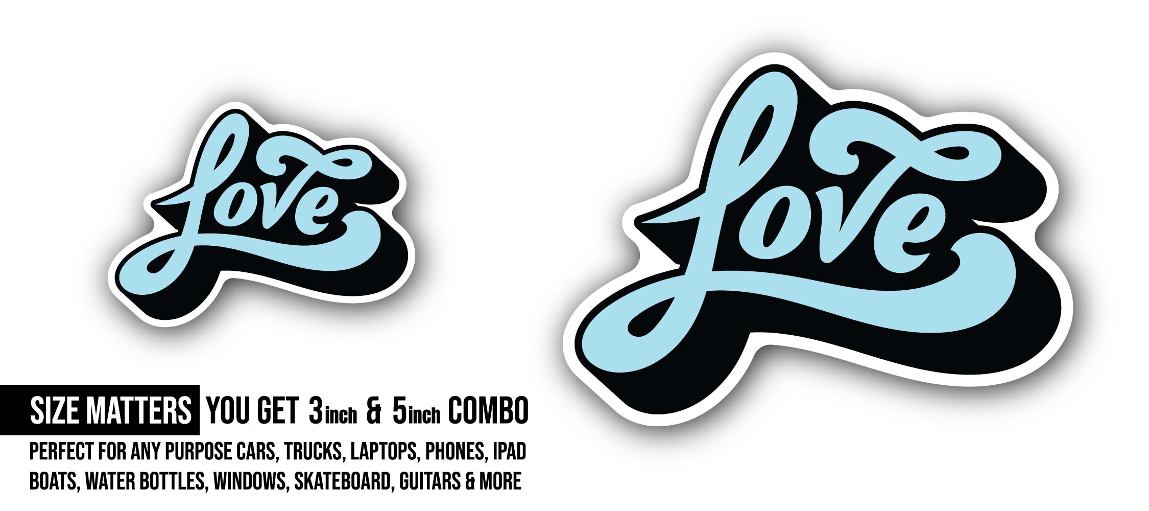 Love Vector Sticker, Waterproof Vinyl Decal Sticker Indoor Or Outdoor 2 (Pieces) 3" and 5"
