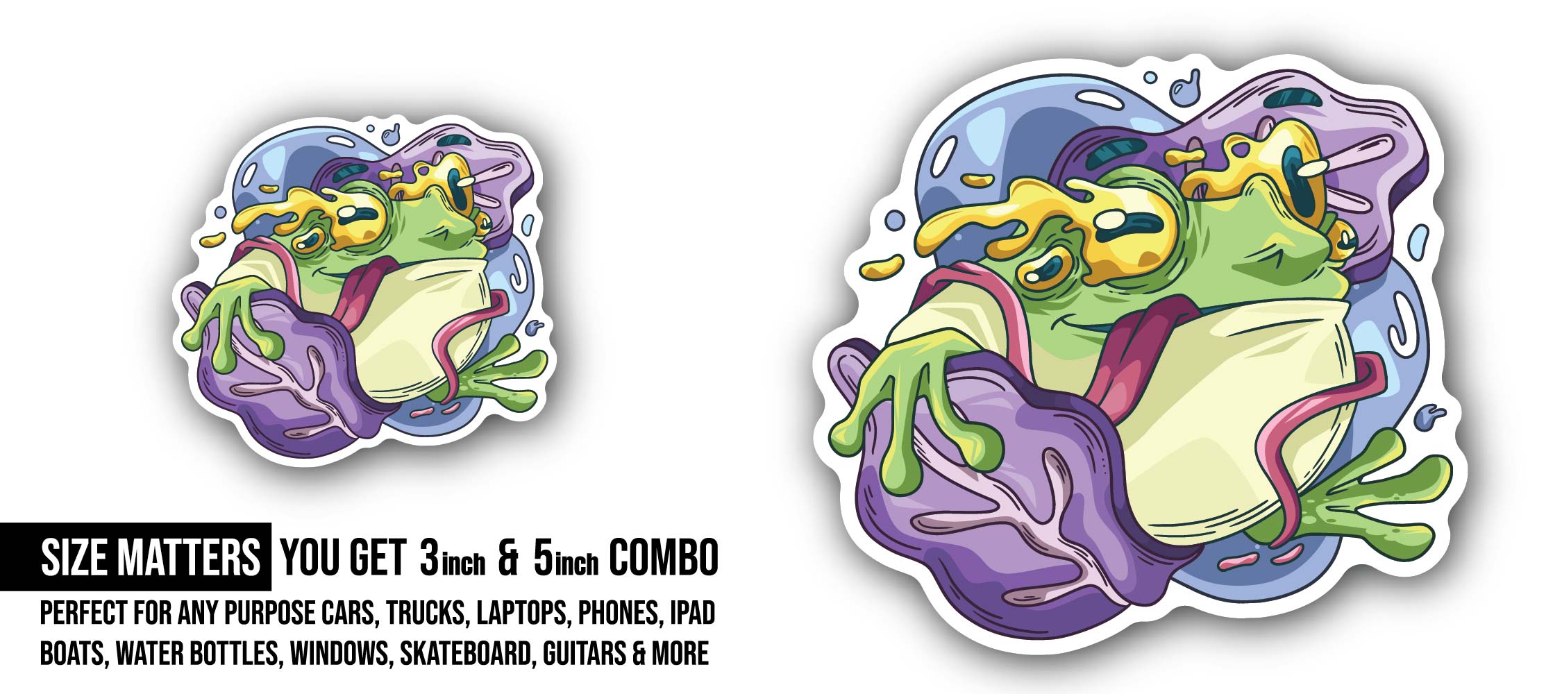 Morpho The Melting Frog Sticker, Waterproof Vinyl Decal Sticker Indoor Or Outdoor 2 (Pieces) 3" and 5"