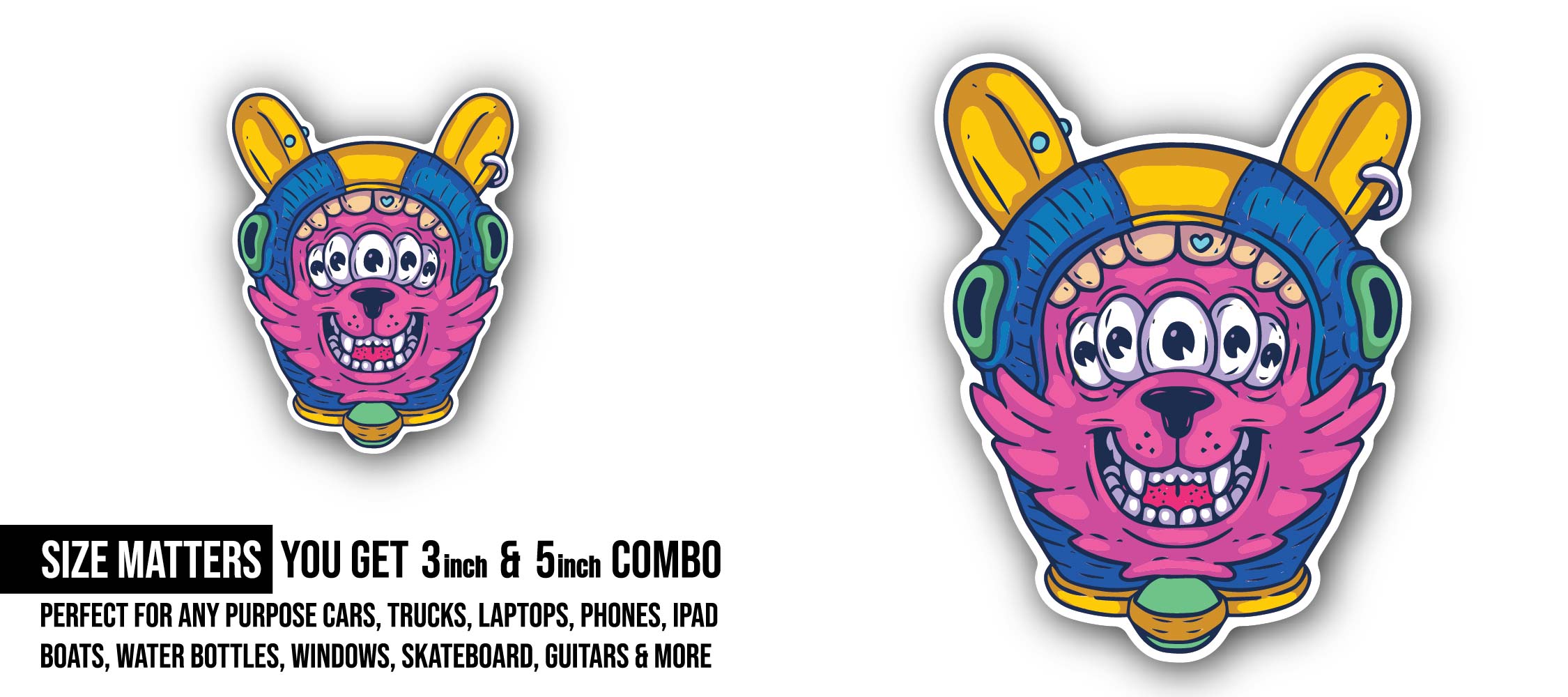 Abstract Space Dog Sticker, Waterproof Vinyl Decal Sticker Indoor Or Outdoor 2 (Pieces) 3" and 5"