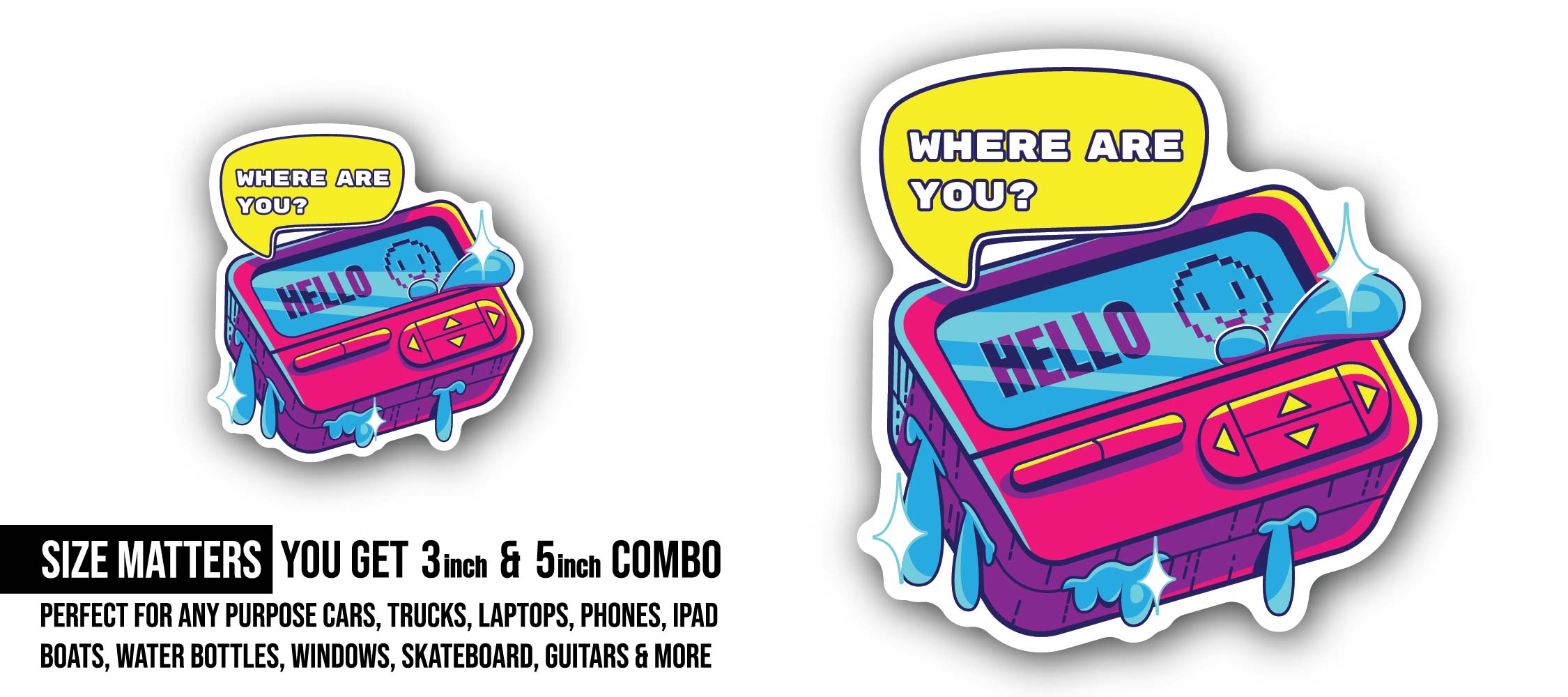 Game Box Sticker, Waterproof Vinyl Decal Sticker Indoor Or Outdoor 2 (Pieces) 3" and 5"