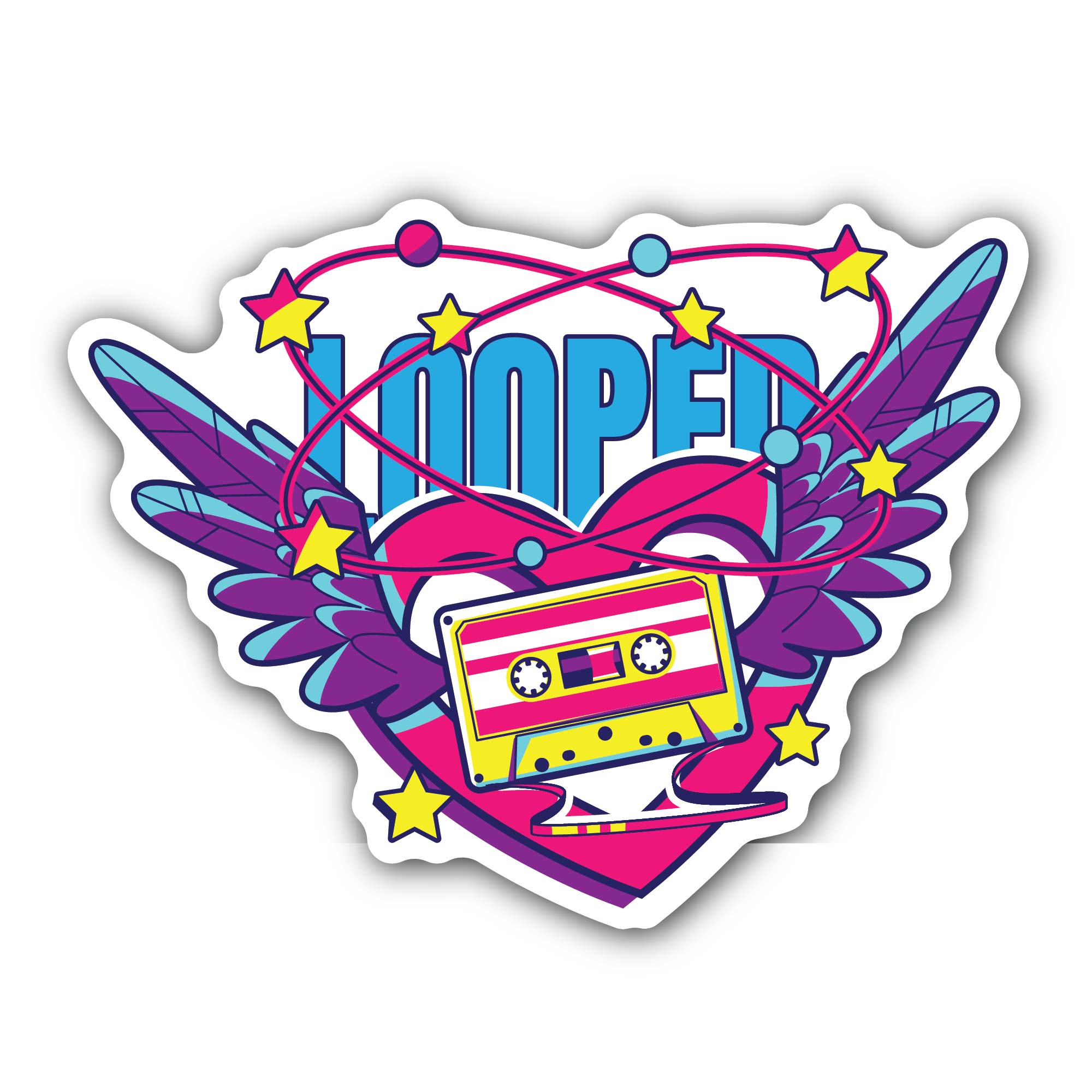 Cassette Heart Sticker, Waterproof Vinyl Decal Sticker Indoor Or Outdoor 2 (Pieces) 3" and 5"