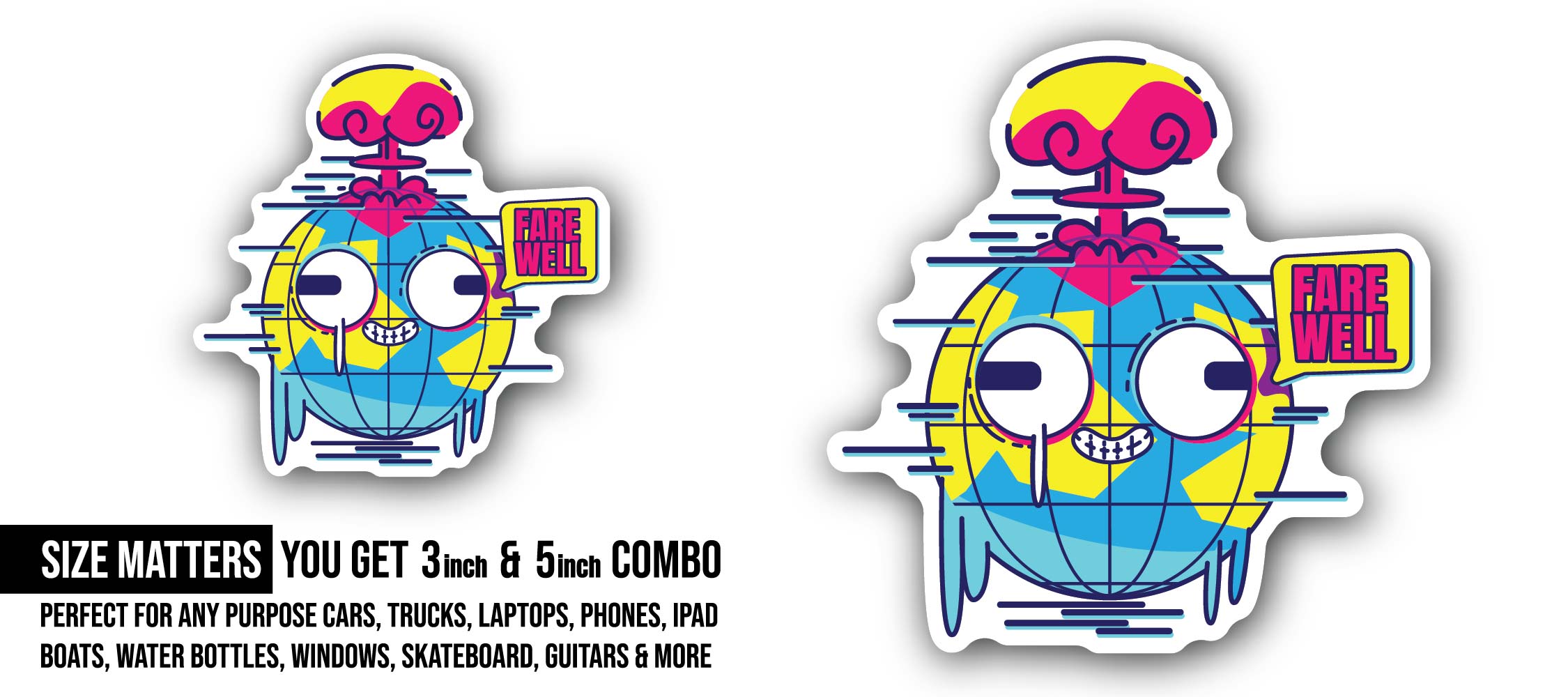 Fare Well Sticker, Waterproof Vinyl Decal Sticker Indoor Or Outdoor 2 (Pieces) 3" and 5"