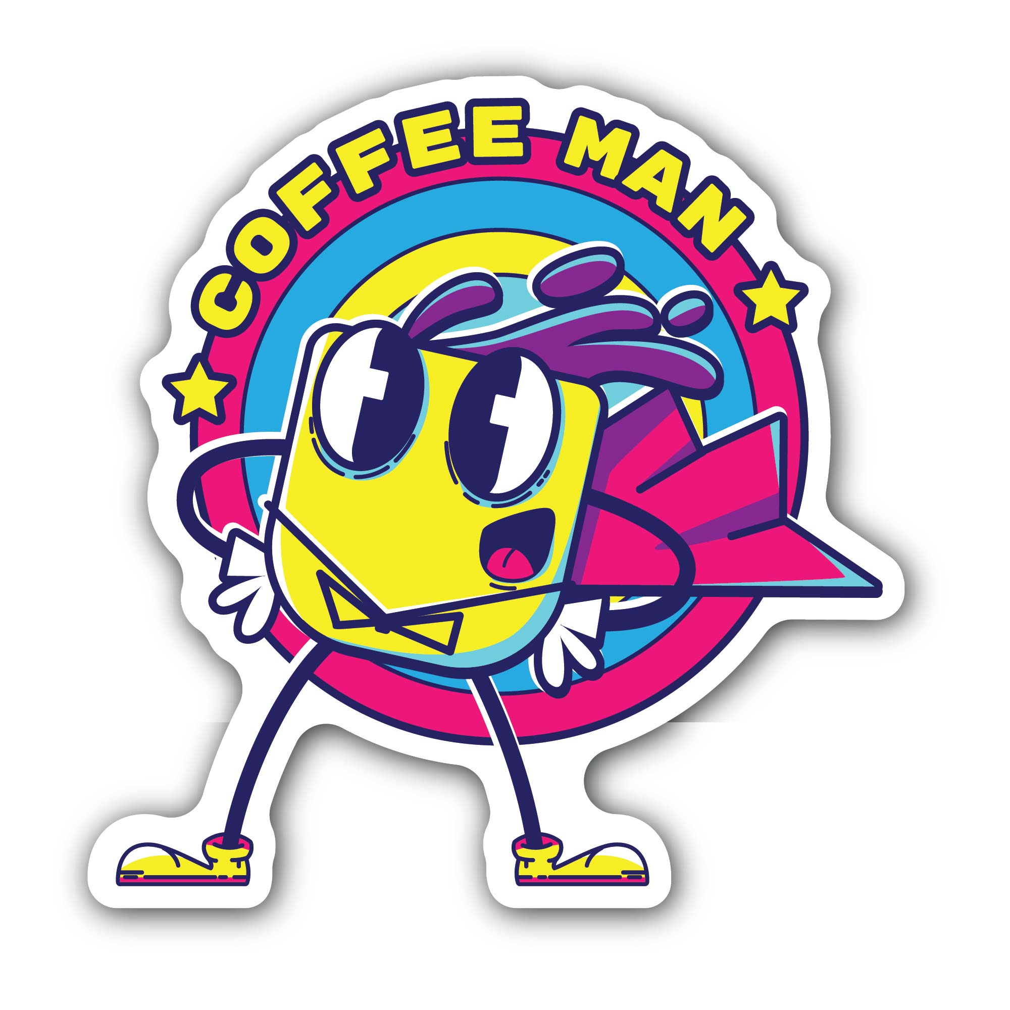 Coffee Man Sticker, Waterproof Vinyl Decal Sticker Indoor Or Outdoor 2 (Pieces) 3" and 5"