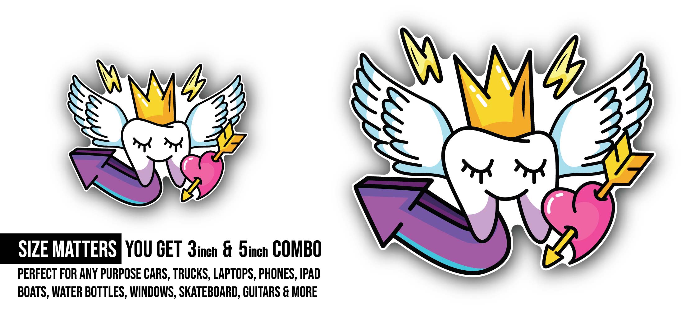 Tooth Fairy Sticker, Waterproof Vinyl Decal Sticker Indoor Or Outdoor 2 (Pieces) 3" and 5"